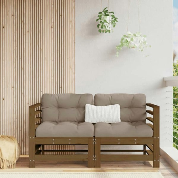 Berkfield Corner Sofas with Cushions 2 pcs Honey Brown Solid Wood Pine