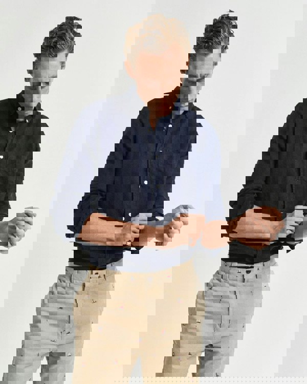 GANT Mens Regular Garment Dyed Linen Shirt - 433 Evening Blue