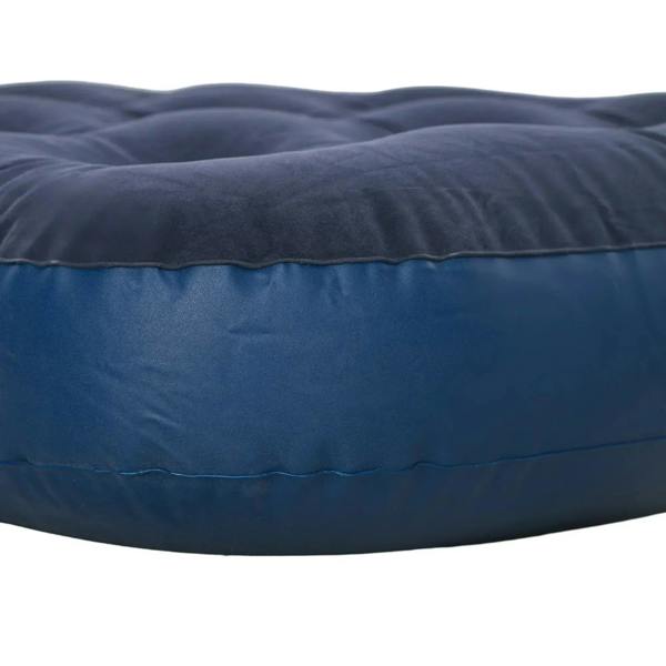 Single inflatable air mattress, blue side view with baffle chambers