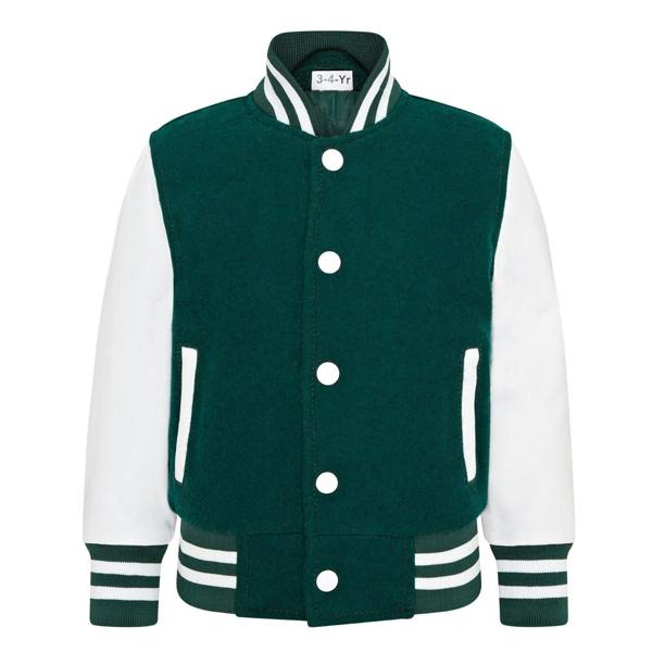 Infinity Leather Kids Wool Varsity Bomber Jacket with Real Leather Sleeves 3-13 yrs