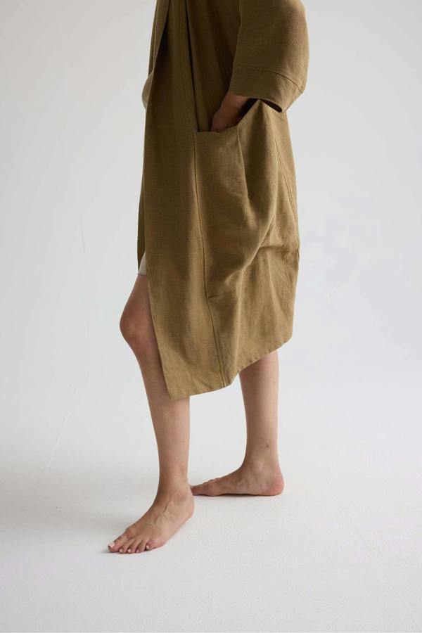 Pretty You London Long Relaxed Linen Jacket In Overland Trek