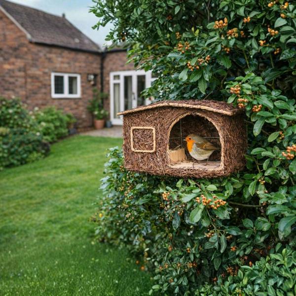 smartbies Cabin Bird Nester Wooden Hanging Nest Box for Garden Birds