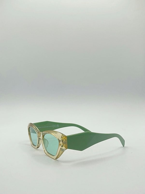 SVNX Angular Framed Sunglasses in Brown with Green Arms