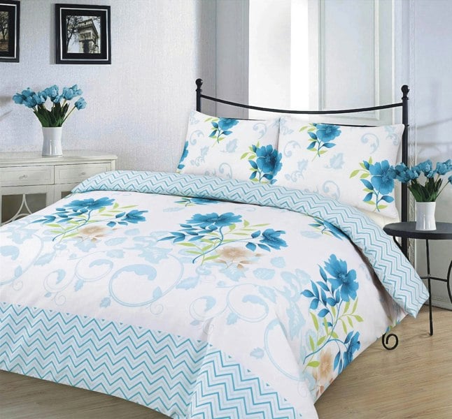 HomeSpace Direct Bethany Floral Duvet Cover Set Reverisible Zig Zag Bedding