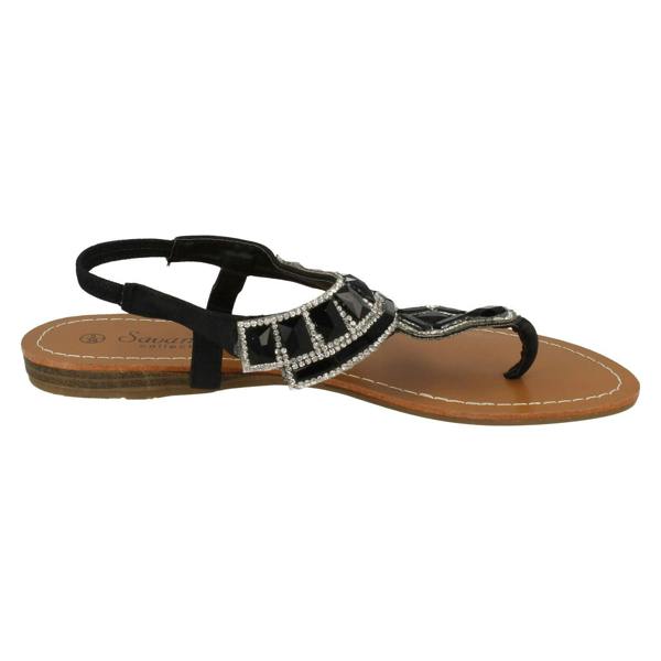 Savannah Ladies Savannah Flat Diamante Jewel Trim Toe Post Sandal