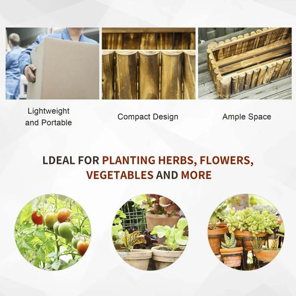 Compact wooden raised planter box for herbs and flowers, shown from the side