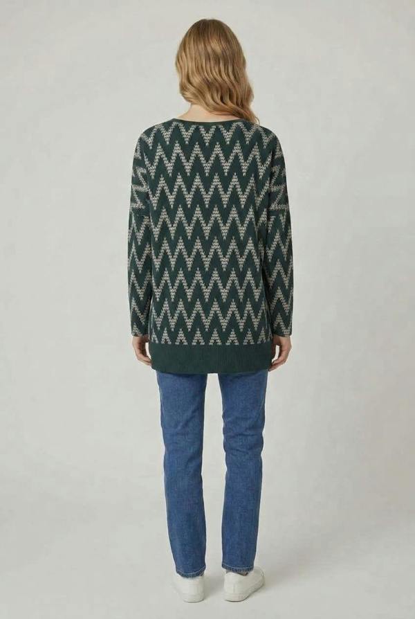 Green | Chevron Print Long Sleeve Tunic Top