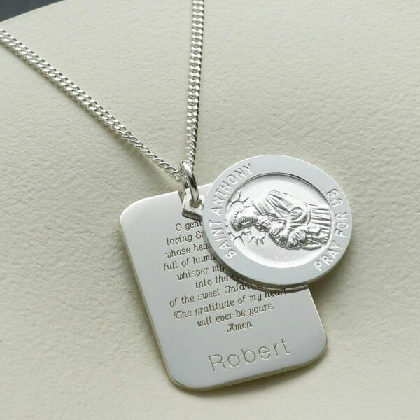 Christopher James of London Sterling Silver Personalised St Anthony With Concealed St Anthony Prayer and Optional Engraving