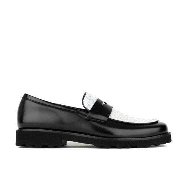 Embassy London Sunkin - Black & White - Men's leather woven slip-on loafer