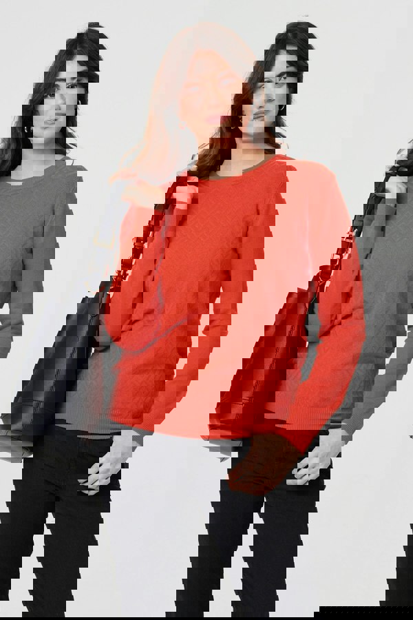 Orange | Chevron Soft Knit Long Sleeve Jumper : Model is 5'9"/175 cm and wears UK10/EU38/US6/AUS10
