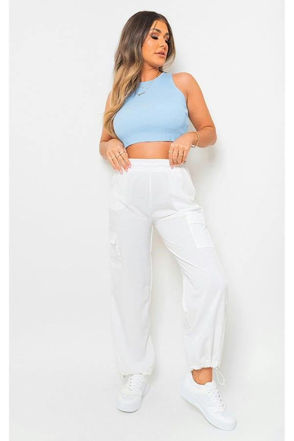Aubree Casual Drawstring Cargo Pants - White