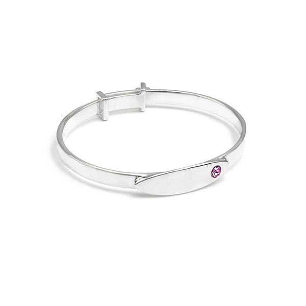 Say It With Baby Engraved Pink Stone Bangle - Sterling Silver