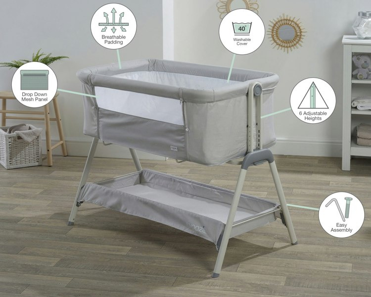 Kinder Valley Snoozie Bedside Crib Antarctica Grey