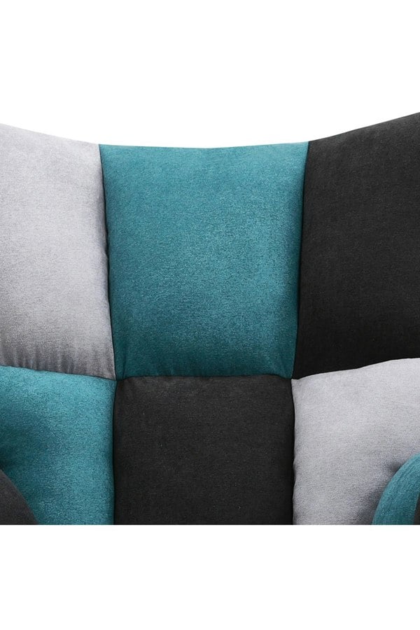 Living and Home Blue Grey Black Check Tufted Linen Patchwork Rocking Chair