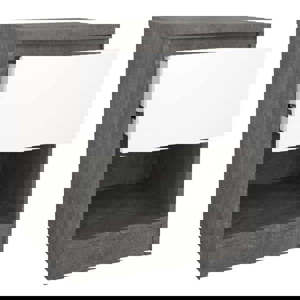 Furniture To Go Naia Bedside 1 Drawer 1 Shelf in Concrete and White High Gloss