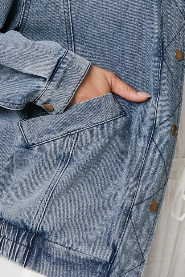 Blue | Zig Zag Stitch Long Sleeve Denim Jacket
