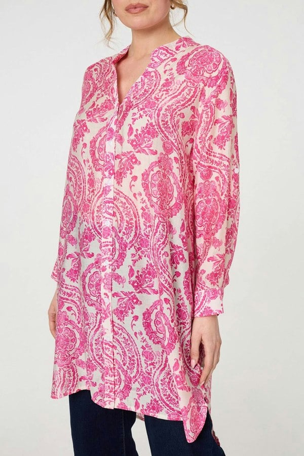 Pink | Paisley Print Relaxed Longline Shirt
