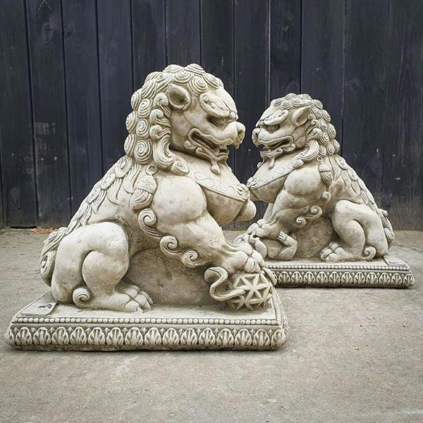 SPA Stone Cast Pair of Chinese Oriental Foo Dogs Outdoor Decor
