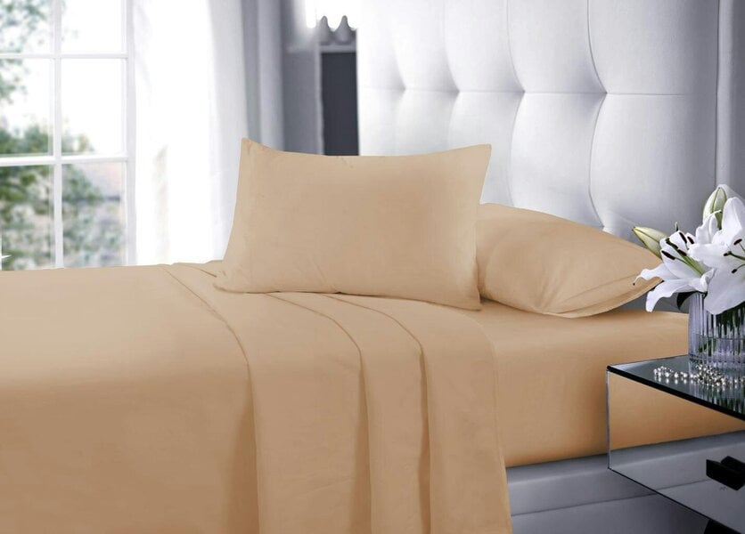 Night Zone Polycotton Sheet Set – Fitted Sheet, Flat Sheet & Pillowcases Easy Care Bedding - Latte