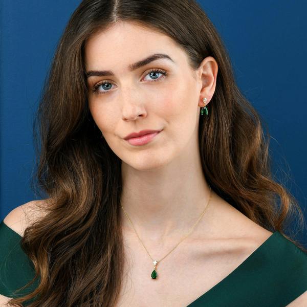 namana Gold Plated 925 Sterling Silver Green Pear Drop Pendant Necklace For Women