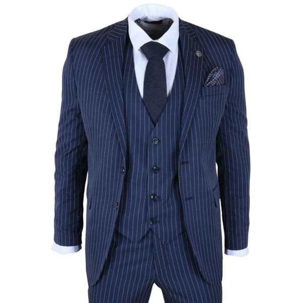 IM43 - Men's Classic Pinstripe 3 Piece Navy Blue Suit-TruClothing