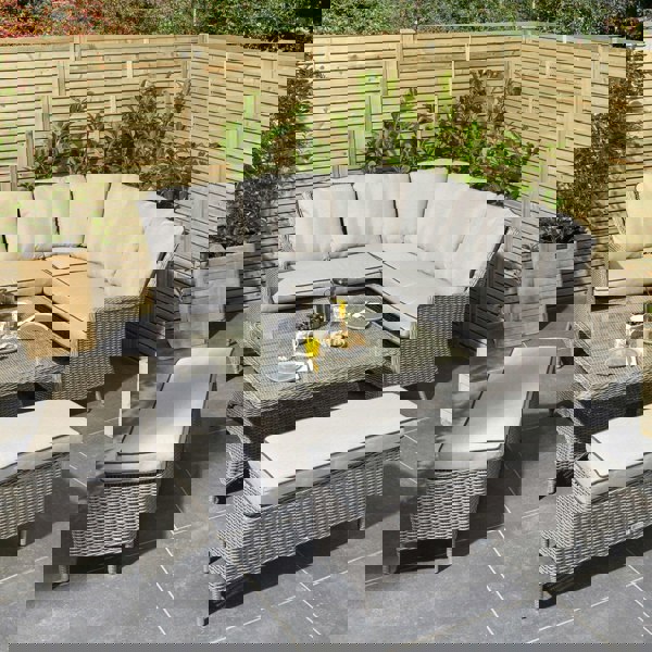 Rattan Effect Corner Dining Set with Adjustable Height Table