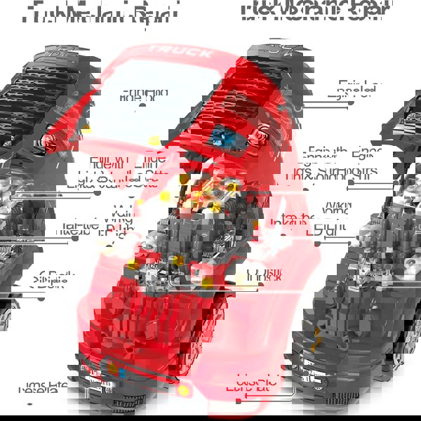 deAO Toys Role-Play Mechanic Toy Truck – Disassemble & Build with Remote, Sound & Light, Red, Educational Gift for Children Ages 3–6