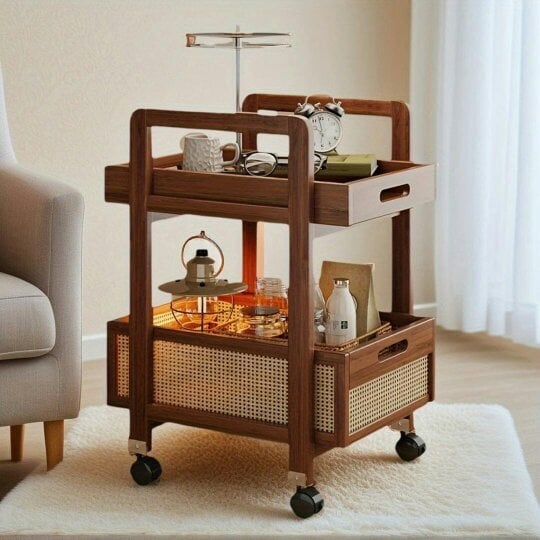 Havendro Multi-functional Wooden Storage Cart with Wheels for Snacks and Essentials