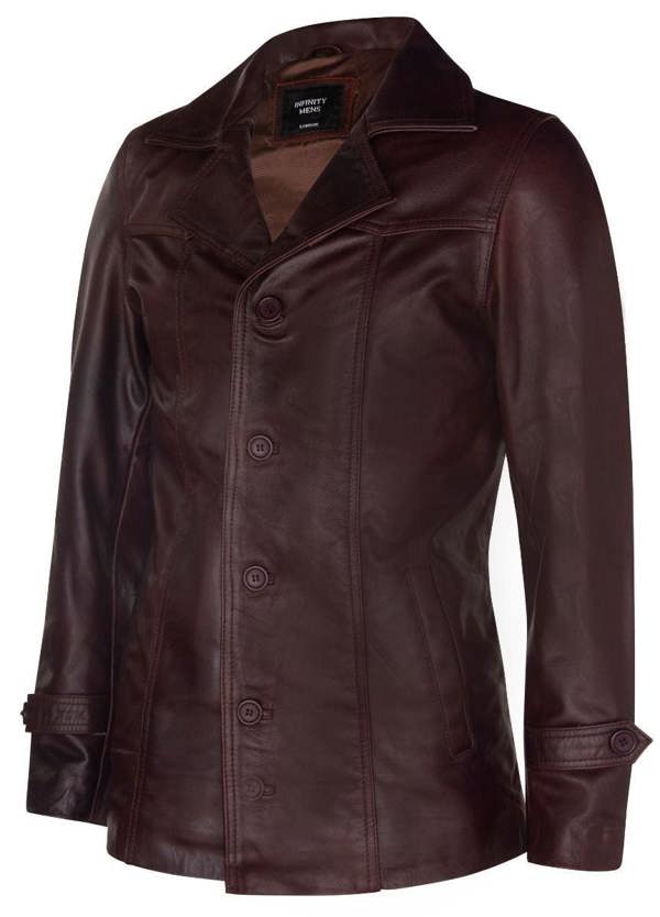 Infinity Leather Men’s Brown Vintage Trench Style Leather Coat-Macau