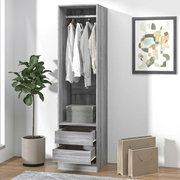 Berkfield Wardrobe with Drawers Grey Sonoma 50x50x200 cm Engineered Wood