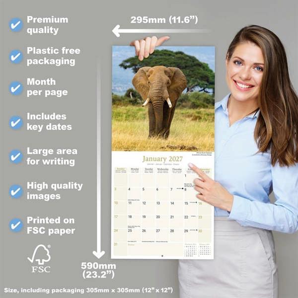 African Wildlife Calendar 2027, Wall Calendars, Month To View, Animals, Gift