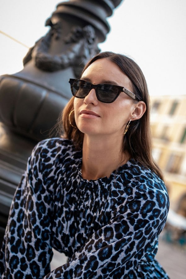 Gini London Blue Animal Print Shirred High Neck Maxi Dress