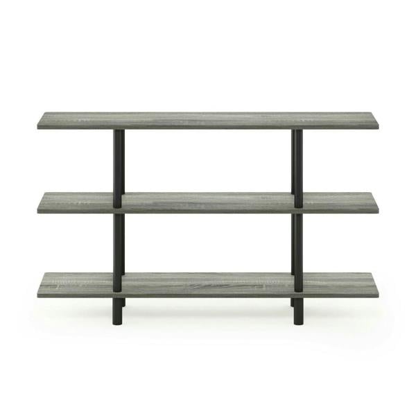 WALPLUS Contemporary Turn-N-Tube 3-Tier Wide Display Shelf, French Oak Grey/Black for Living Room