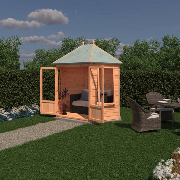 Shire Fleswick Hexagonal Gazebo Summerhouse 8x7 Double doors 12mm Cladding