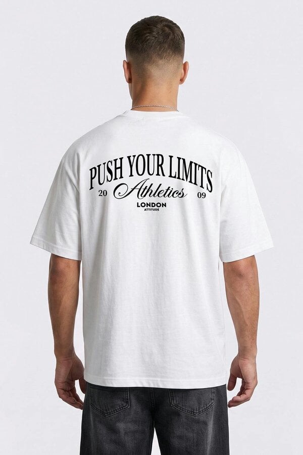 London Attitude Push Your Limits Oversized Heavyweight T-Shirt in Black Print