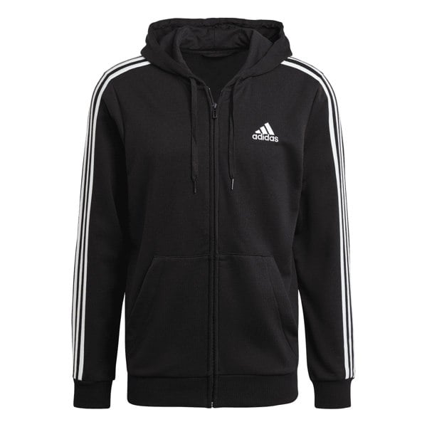 Adidas Mens Essentials 3 Stripes Full Zip Hoodie - Black