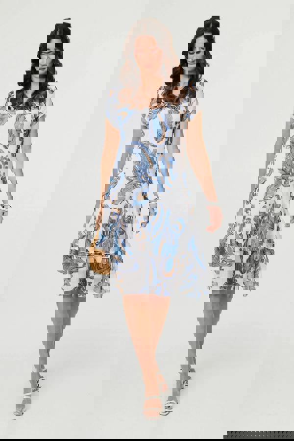 White | Floral Print Layered Knee Length Dress