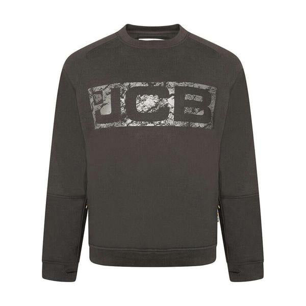 JCB Crew Trade Mens Work Pullover Sweatshirt, black with large cracked logo print on front.