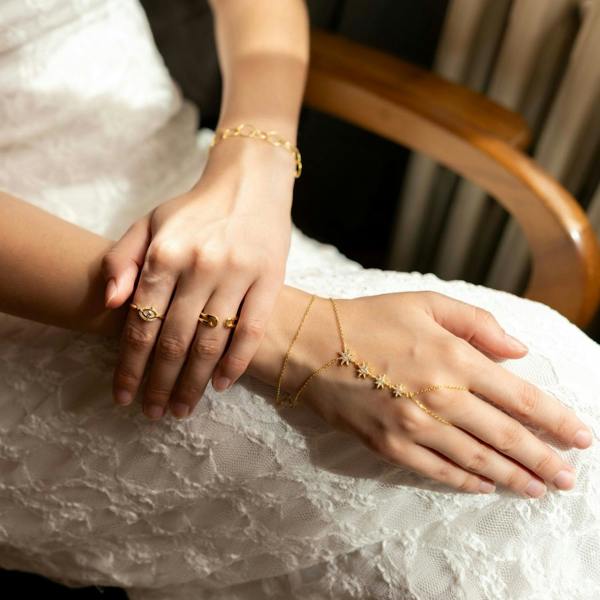 Spero London Stars Of Universe Sterling Silver Gold Plated Hand Chain Ring