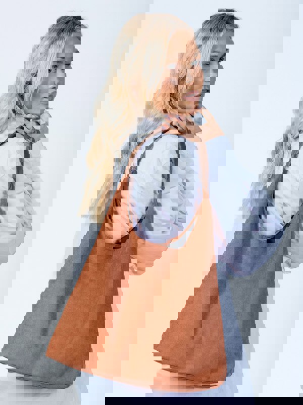 SVNX Suede Hobo Shoulder Bag in Tan