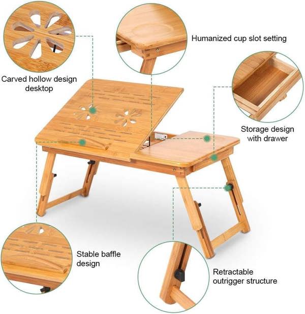 Dyzi Bamboo Portable Laptop Desk Adjustable Height & Angle Stand