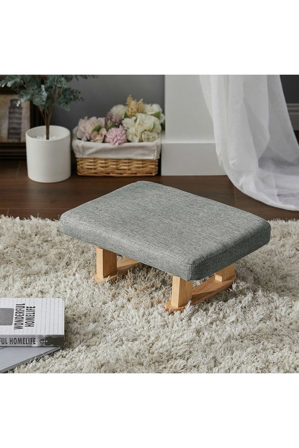 Living and Home Linen Upholstered Footstool with Wooden Legs