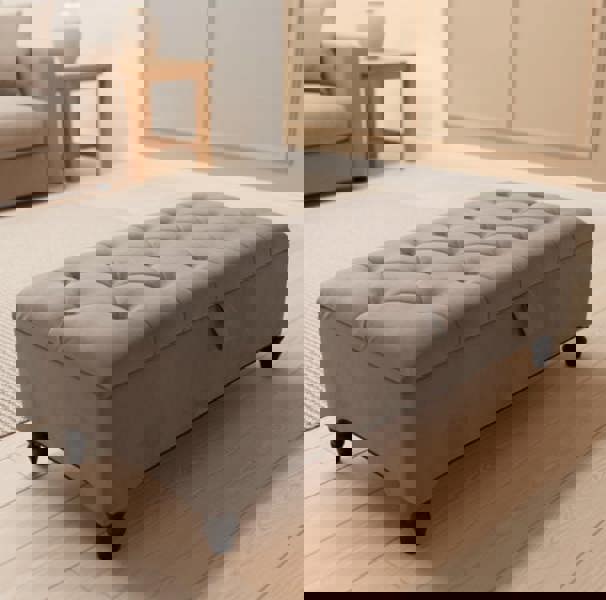 Chesterfield coffee table ottoman in light grey velvet - ISTOOLS