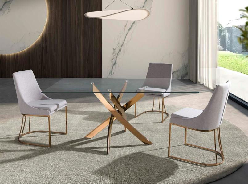 Angel Cerdá Rectangular dining table in tempered glass and pink steel 1169