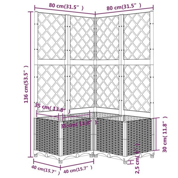 Berkfield Garden Planter with Trellis Brown 80x80x136 cm PP