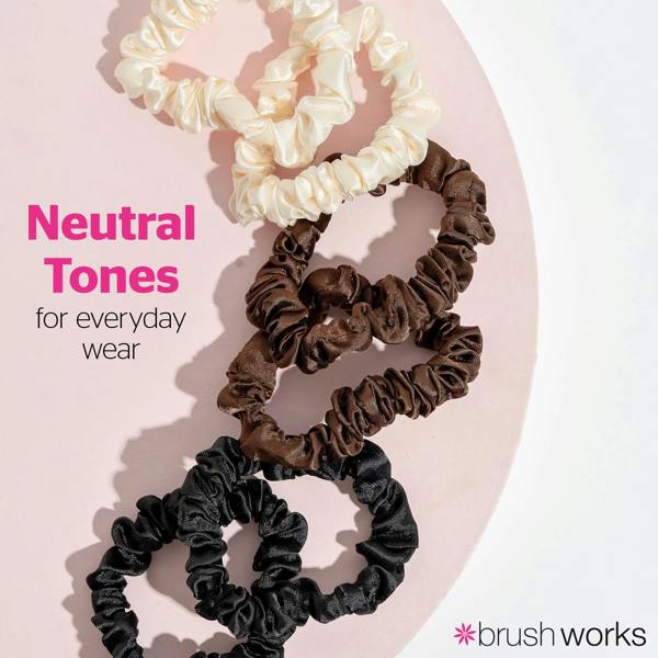 Brushworks Skinny Satin Scrunchies - 6 Pack
