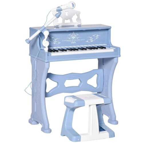 Bobobiy 37 Keys Kids Piano Mini Electronic Keyboard Light Kids Musical Instrument Educational Game Children Grand Piano Toy Set with Stool & (Blue)