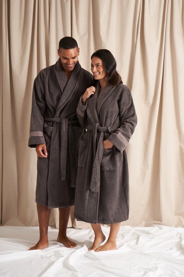 His and Hers Bamboo Towelling Robe in Smoke Grey - Robes