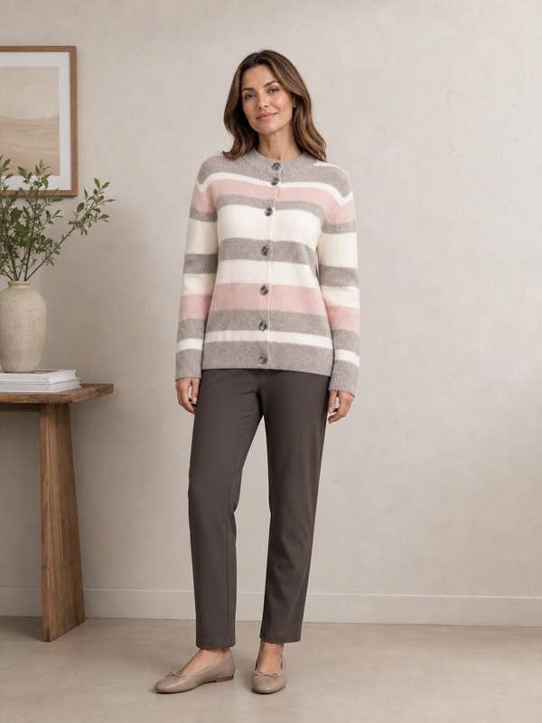 TIGI Yarn Dye Stripe Button Up Cardi