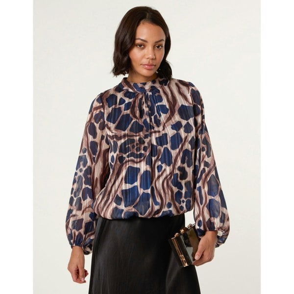 Blue Vanilla Metallic Stripe Puffball Blouse